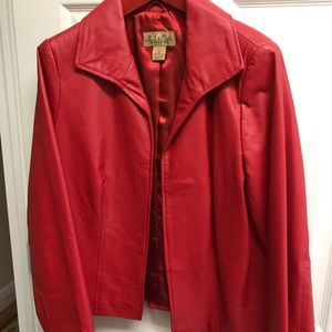 Peck & Peck Crop Red leather jacket